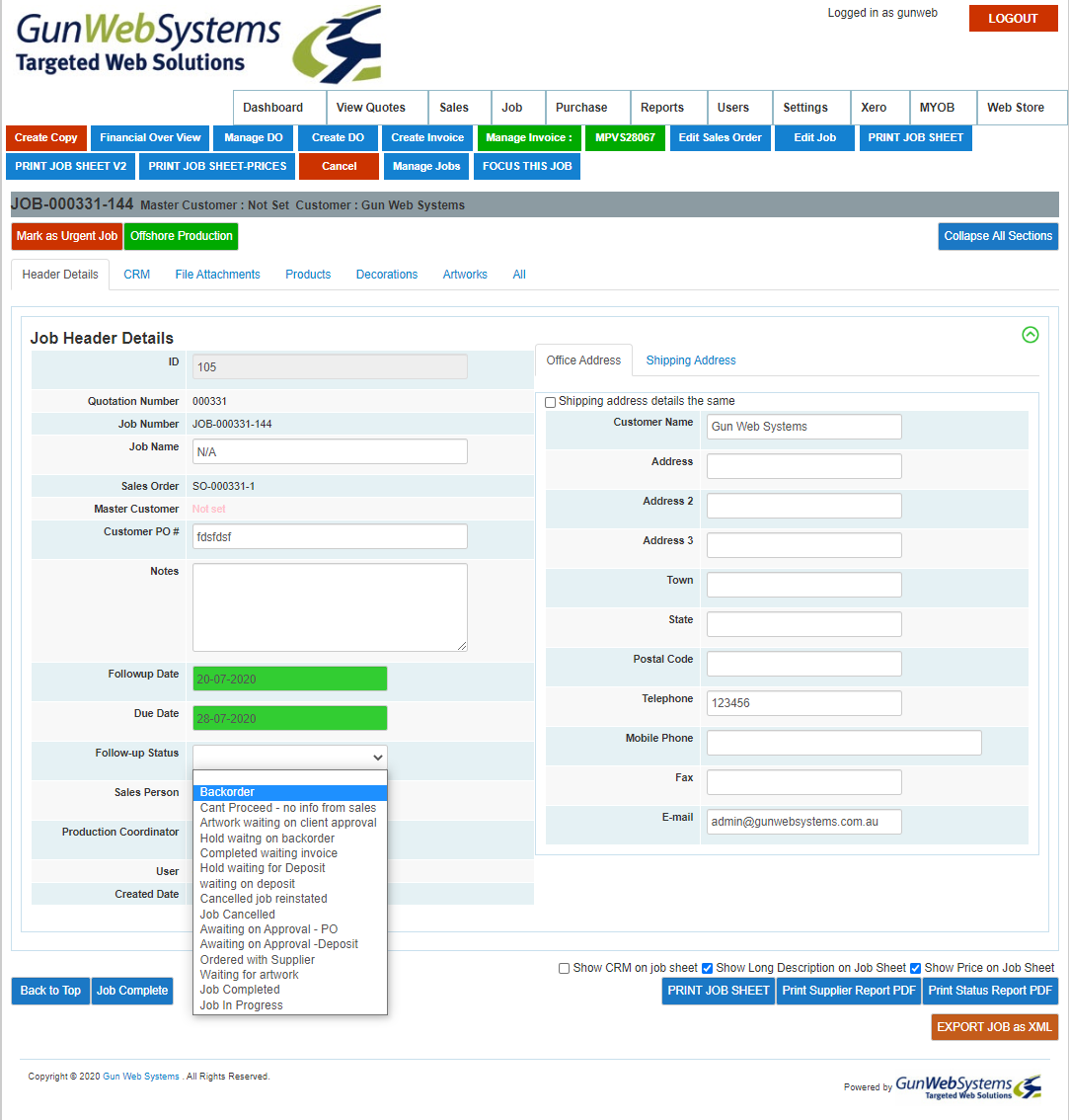Backorder Processing – Gun Web Systems Support Centre